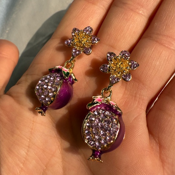 Unique Pomegranate Purple and Gold Floral Earrings - Picture 5 of 7